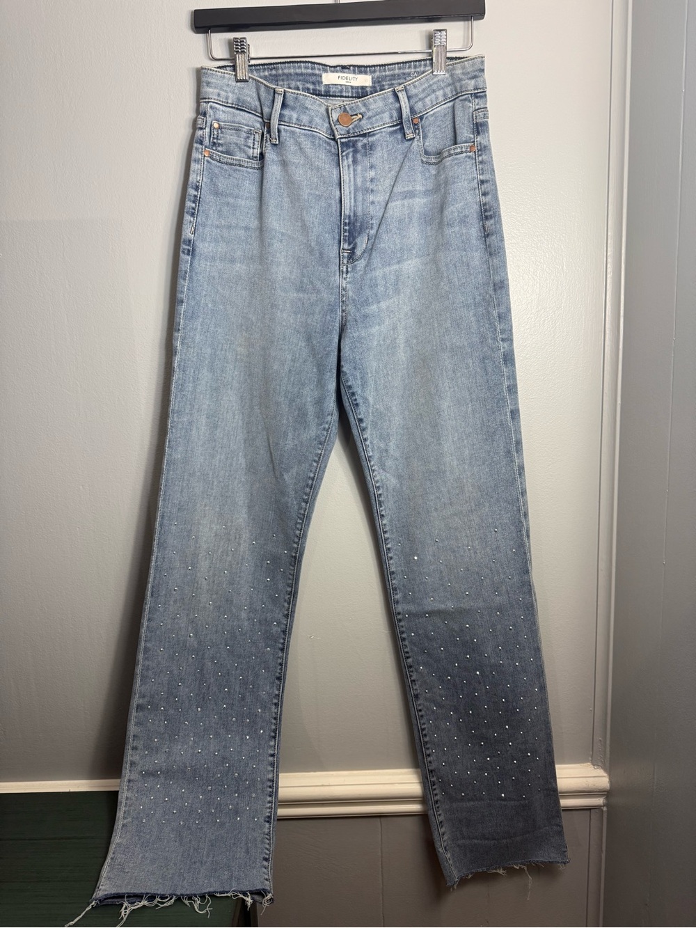 7. Fidelity Light Wash High-Rise Wide Leg Jeans with Stud Embellishment